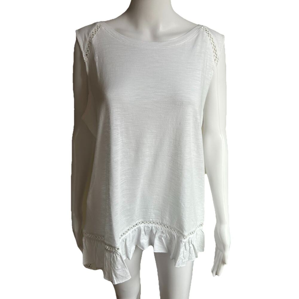 Soft Surroundings Sleeveless Tunic XL White Ruffle Hem Cottagecore Boho NWT